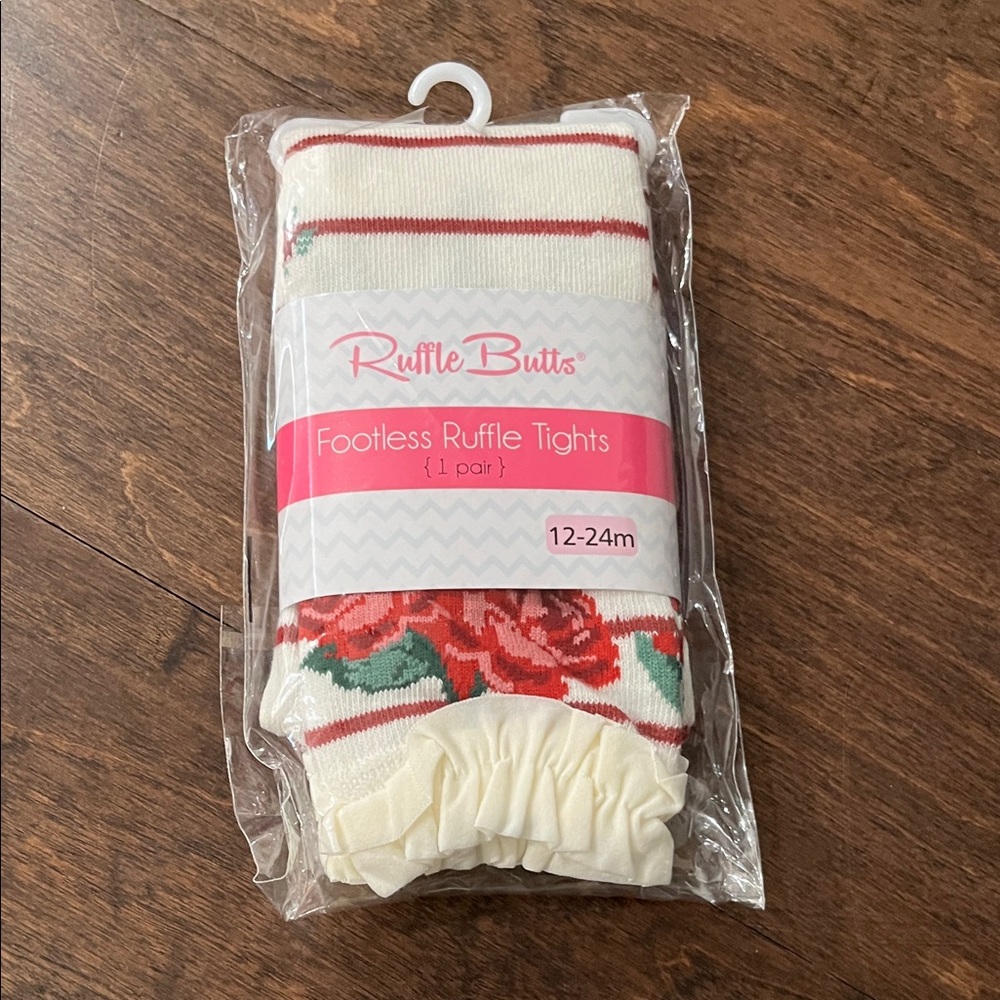 New Ruffle Butts Cream and Red Footless Tights